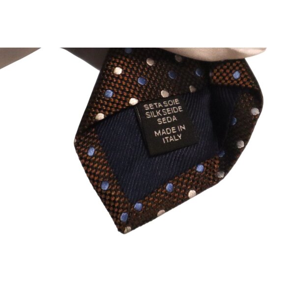 Ermenegildo Zegna Silk Tie Brown Blue Dot Classic Business Italian - Picture 3 of 4
